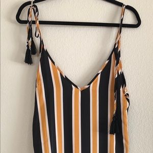 FAUX SILK TASSEL MAXI DRESS STRIPE NAVY GOLD